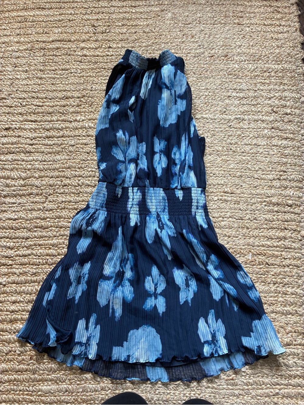 Ramy Brook Navy and Light Blue Floral Halter Dress